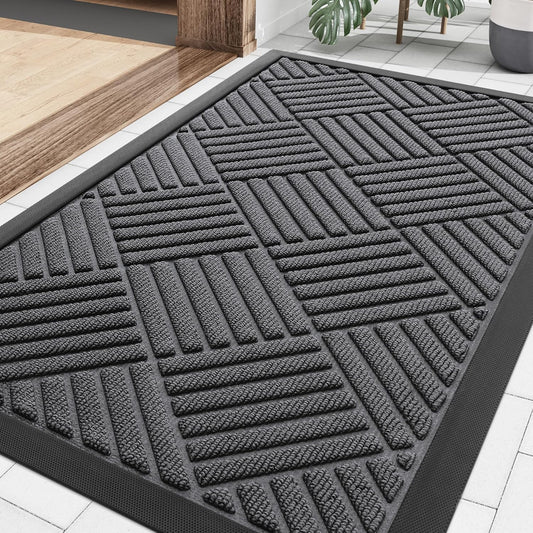 Smiry Heavy-Duty Outdoor Doormat - Non-Slip Natural Rubber, Easy Clean, 29.5x17 Inches | Grey