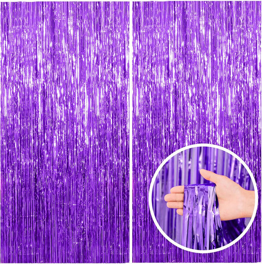 Skiennix 2 Pack Purple Tinsel Streamers - Foil Fringe Backdrop for Halloween & Party Decor