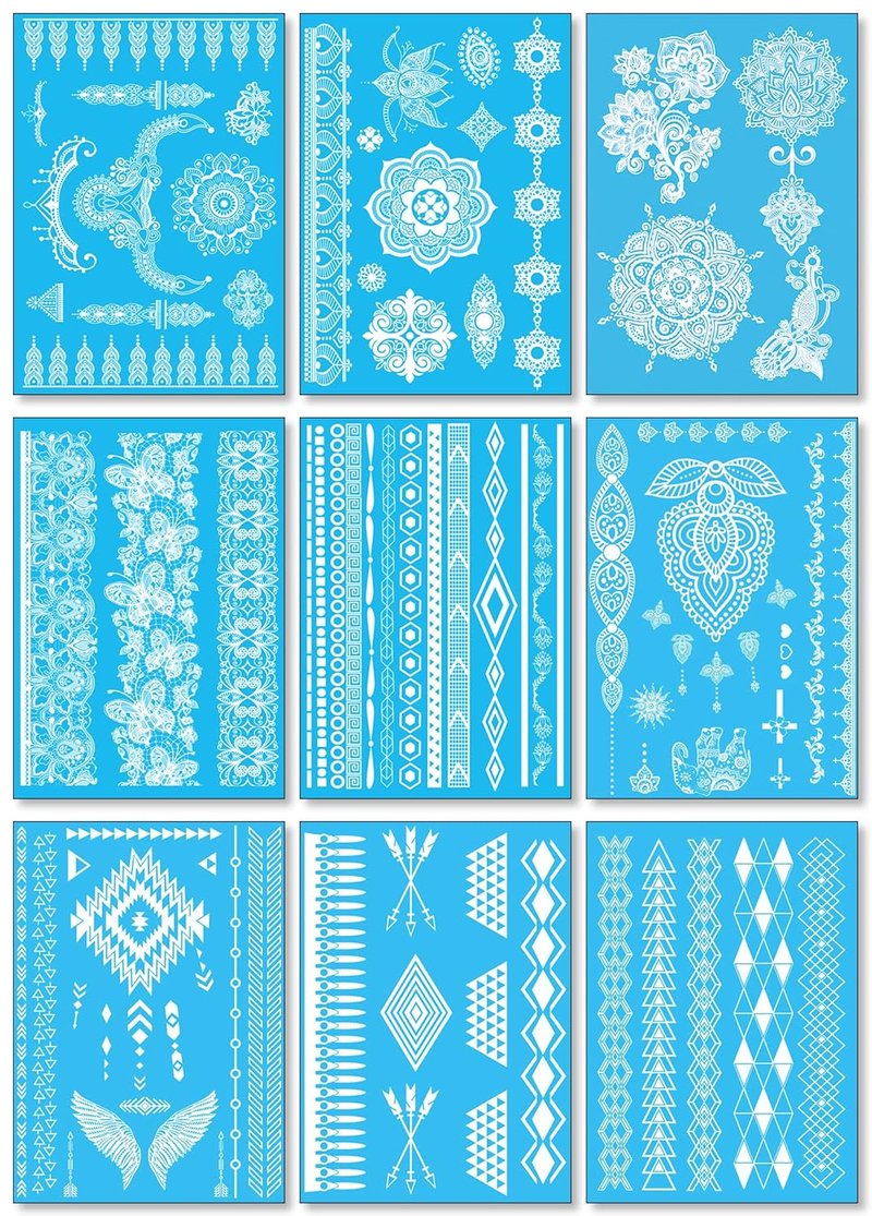 White Lace Temporary Tattoos - 9 Sheets of Realistic Waterproof Stickers for Brides & Teens | Elegant Jewelry Designs