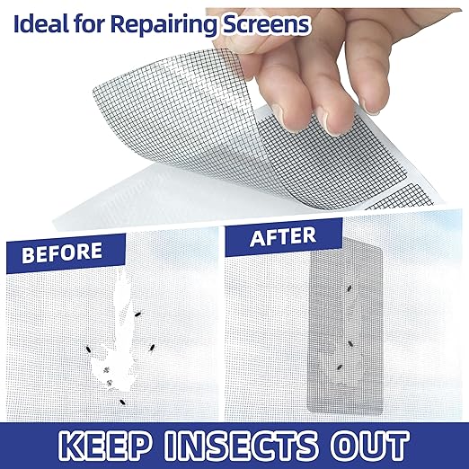 KING MOUNTAIN Grey 4" x 4" Heavy Duty Screen Repair Tape - 20 Pcs, Strong Adhesive & Waterproof, for Window & Door Tears & Holes