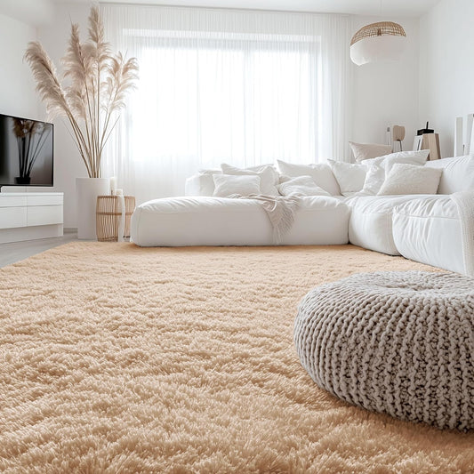 OLANLY Large Area Rug - Soft Fluffy Shaggy Indoor Carpet for Living Room & Bedroom | 7x11 ft, Beige