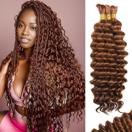 Human Braiding Hair for Boho Braids 120g 20 Inch 12A Deep Water Wave Bulk Human Hair Knotless Boho Braiding Curly 100% Virgin No Weft Extensions Bohemian Braids 3 Bundles/Pack Natural Color