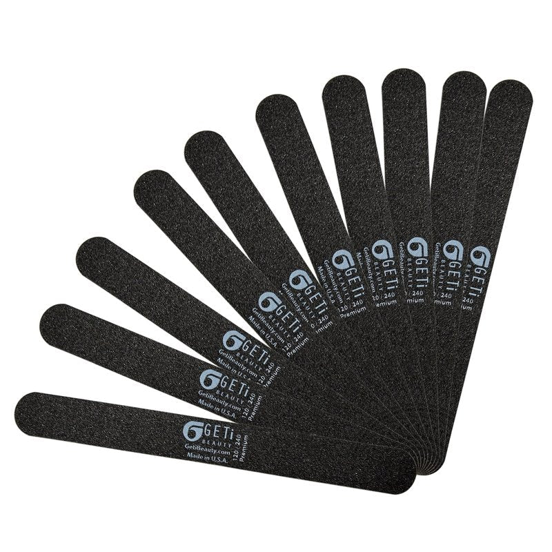Nail File 180 grit / 180 grit | Natural,Gel or Acrylic | Washable and Reusable | Black Emery Cushion | 10-Pack by Geti Beauty | U.S.A. Made