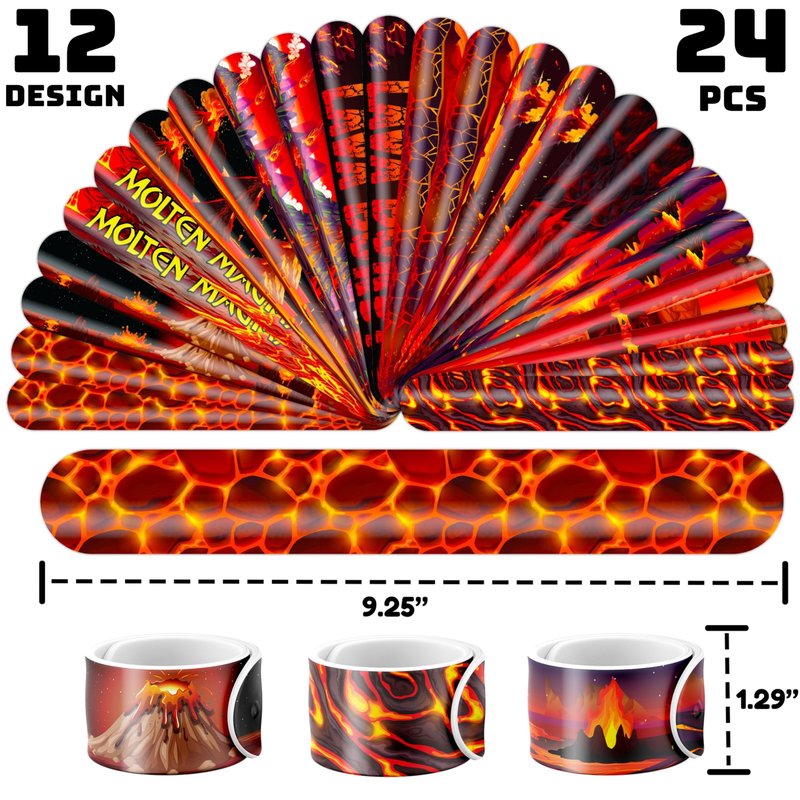 Cherisnowy 48PCS Volcano Party Set - 24PCS Temporary Tattoos & 24PCS Slap Bracelets - Fun Birthday Supplies, Baby Shower Gifts, Classroom Rewards & Volcano-Themed Decor for Kids (Boys & Girls)