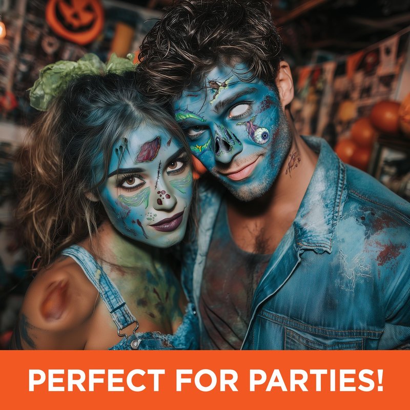 Zombie Face Temporary Tattoos – 25 Pack | Realistic Halloween Costume Makeup, Scars, Wounds & Blood FX, Easy to Apply & Remove, Waterproof, Skin-Safe