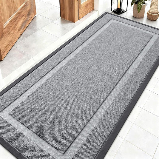 OLANLY Front Door Mat Indoor Outdoor Entrance, Waterproof All-Season, All-Weather Doormat, Sturdy Natural Rubber, Low Profile, Easy Clean Patio Porch Entryway Mat, 59x23, Ash Gray
