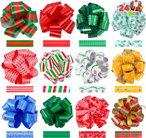 JOYIN 24 PCS Christmas Wrap Ribbon Pull Bows - Easy Gift Wrapping Accessory for Presents & Baskets