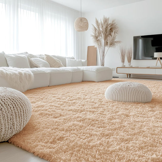 OLANLY Large Area Rug - Soft Fluffy Shaggy Indoor Carpet for Living Room & Bedroom | 10x12 ft, Beige