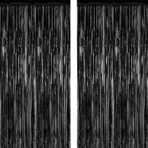 2026 Graduation Party Decorations - 2 Pack Black Backdrop & Metallic Fringe Curtains | 3.28 FT x 7.05 FT