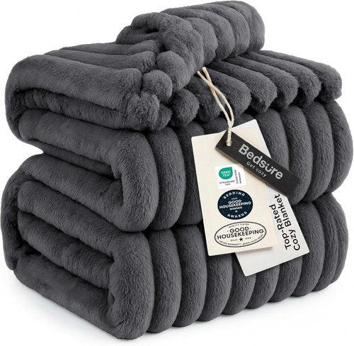 Bedsure GentleSoft Grey Fleece Queen Blanket - Cozy, Soft Throw for Couch | 90x90 Inches