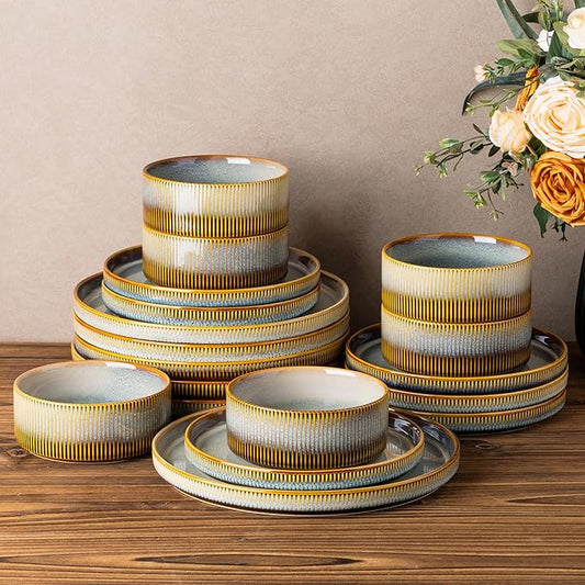 TheTerra Ceramic Dinnerware Sets for 6, 18 Pieces Porcelain Lightweight Plates and Bowls Sets, Scratch Resistant Dish Set, Oven & Microwave & Dishwasher Safe, Dusk Blue
