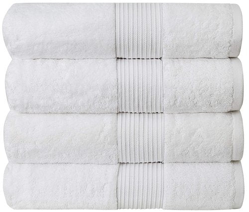 Luxury Oversized Bath Towels | 650 GSM, 34" x 56" | Hotel Quality, Soft & Highly Absorbent | Quick Dry, Thick, Combed Cotton Bathroom Towels | White - 4 Pack