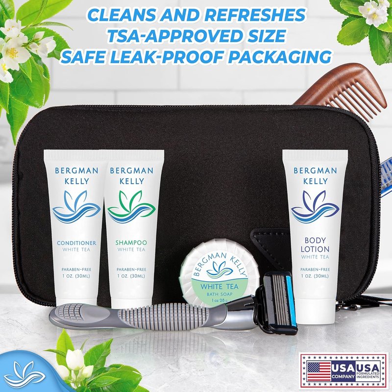 Bergman Kelly Rectangular Hotel Soap Bars | 3-Piece Travel Toiletries Set - White Tea, 0.5 oz Each