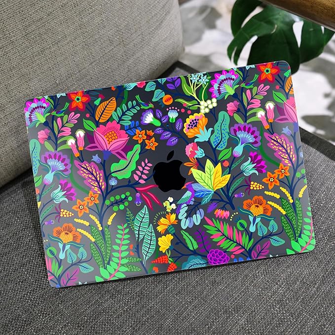 MEEgoodo for M5/M4/M3/M2 MacBook Air 15 inch Case 2026 2025 2024 2023, Case Fit Model (A3448/A3241/A3114/A2941) for MacBook Air 15.3 inch, Bright Flowers & Tropic Leaves