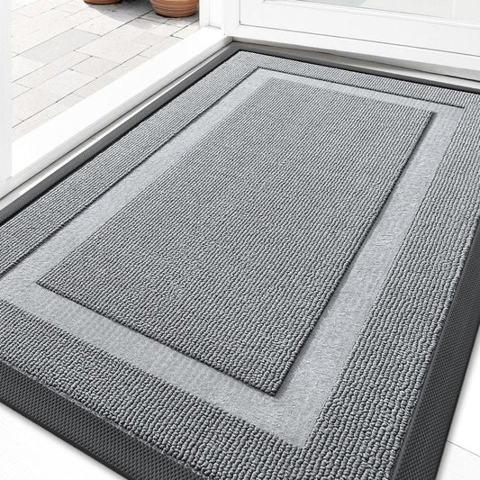 OLANLY Front Door Mat Indoor Outdoor Entrance, Waterproof All-Season, All-Weather Doormat, Sturdy Natural Rubber, Low Profile, Easy Clean Patio Porch Entryway Mat, 71x47, Ash Gray