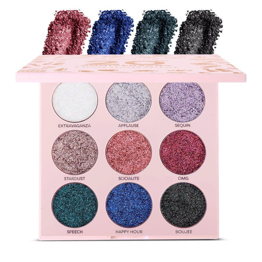 Profusion Cosmetics 9 Colors Pressed Glitter Eyeshadow Palette, Highly Pigmented Multicolor Eye Makeup with Long-Lasting Shimmer Finish for Flawless, Eye-Catching Looks, Rose