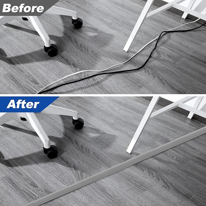 LZEOY 6ft Cord Covers - Grey Floor Cable Management, Hide Cord Cover, Electrical Cable Hider - Cavity: 0.78" W x 0.32" H