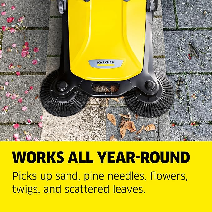 KÃ¤rcher Walk Behind Outdoor Push Sweeper S 4 Twin for Workshops, Warehouses or Garages - 5X Faster Than a Push Broom, 5.25 Gallon Capacity, 26.8" Sweeping Width
