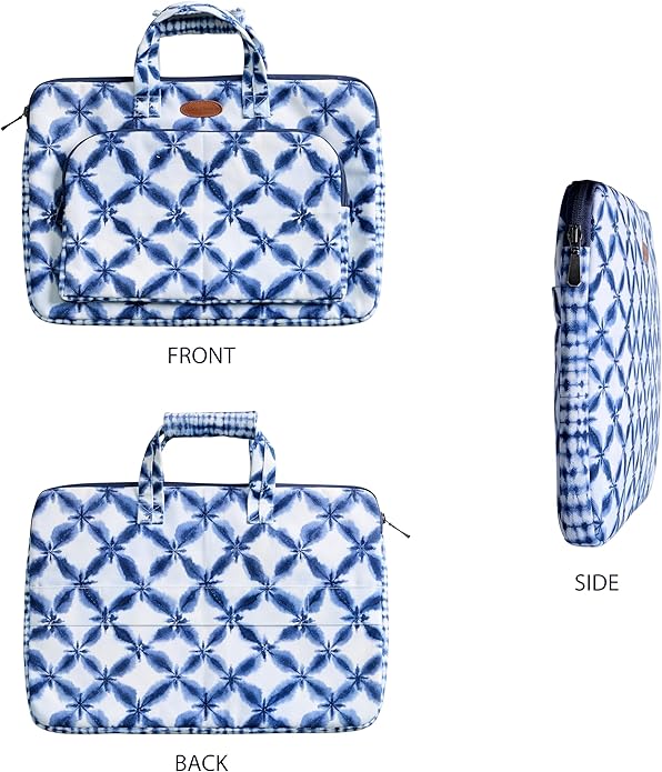 Maison d'Hermine Laptop Bag with Pocket Upto 15.5 inch Stain and Water Repellent Cotton Canvas Spring Summer (Shibori)