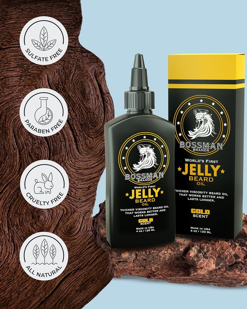 Bossman Jelly Beard Oil for Men - Softens & Moisturizes | 3 Pack, 12 oz Total, Gold Scent
