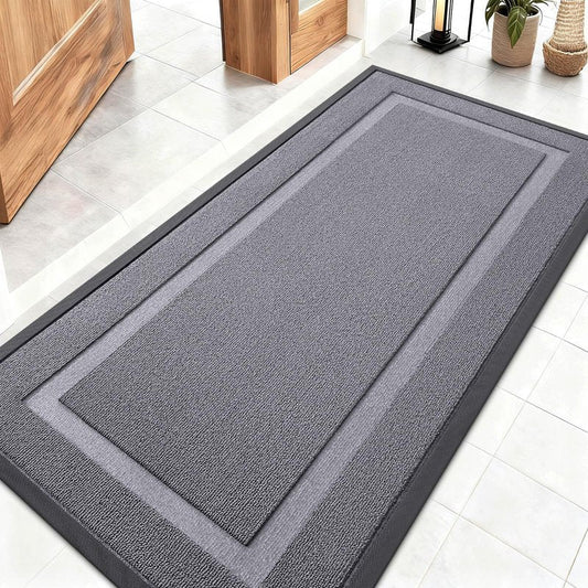 OLANLY Front Door Mat Indoor Outdoor Entrance, Waterproof All-Season, All-Weather Doormat, Sturdy Natural Rubber, Low Profile, Easy Clean Patio Porch Entryway Mat, 47x23, Classic Gray