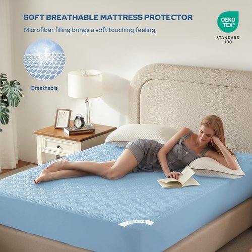 **BEDLORE Waterproof Mattress Protector - Cal King Size Soft Mattress Pad with Deep Pocket (Sky Blue)**