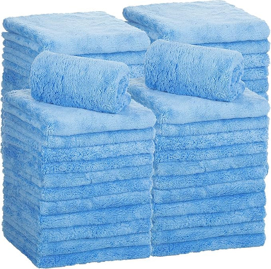 Shimeyao 30 Pcs 16 x 16 Inch Edgeless Microfiber Plush Towels for Cars Detailing Drying Wash Polishing Absorbent Cleaning Cloths, 500 GSM (Light Blue)