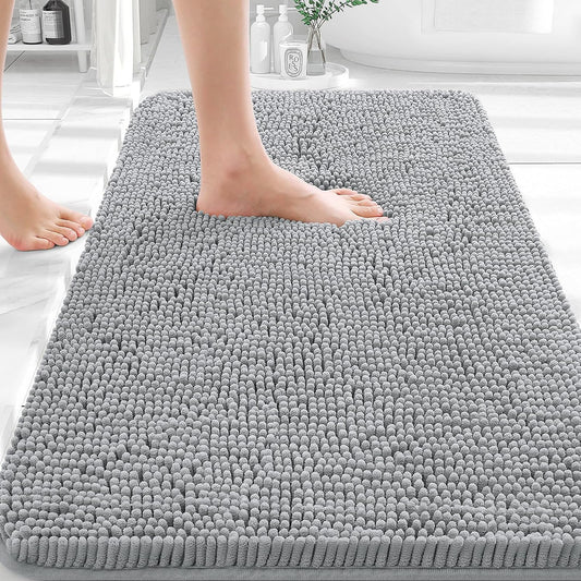OLANLY Bathroom Rugs - Extra Soft Chenille Bath Mats with Rubber Backing | 30x18, Light Grey, Quick Dry