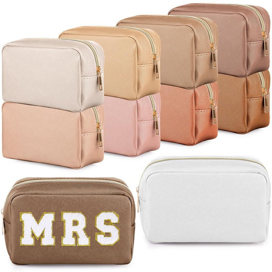 Sweetude 10 Pcs Makeup Bag Bulk for Women Preppy Gift PU Leather Cosmetic Bag Small Skincare Toiletry Pouch Wedding Travel Cosmetic Pouch for Bridesmaid Bride Mother Gift Favors (Vintage Color)