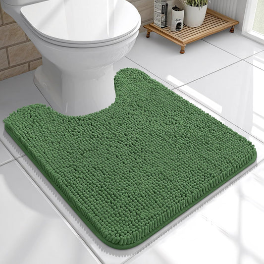 OLANLY U-Shaped Toilet Rugs - Extra Soft, Absorbent Chenille Bathroom Mat | 20x20, Olive Green, Non-Slip
