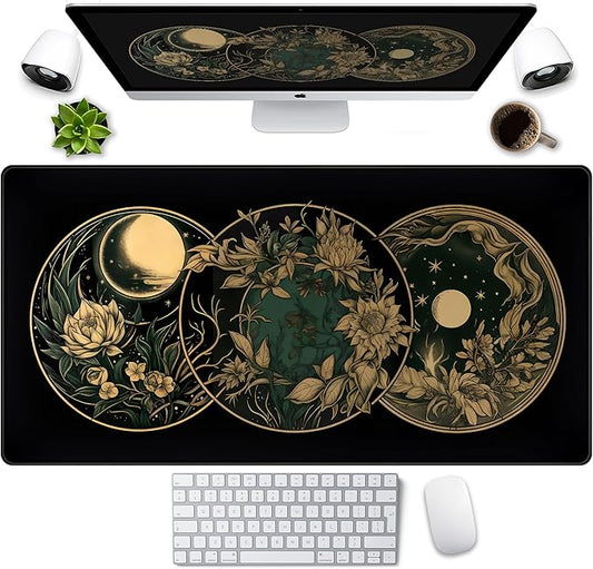 Aesthetic Celestial Desk Mat Vintage Flowers Desk Pad Large Mouse Pad Gaming Mousepad Extended XXL Computer Mat 31.5x15.75 in, Cute Laptop Keyboard and Mouse Mat for Women Office Desk Decor Pad