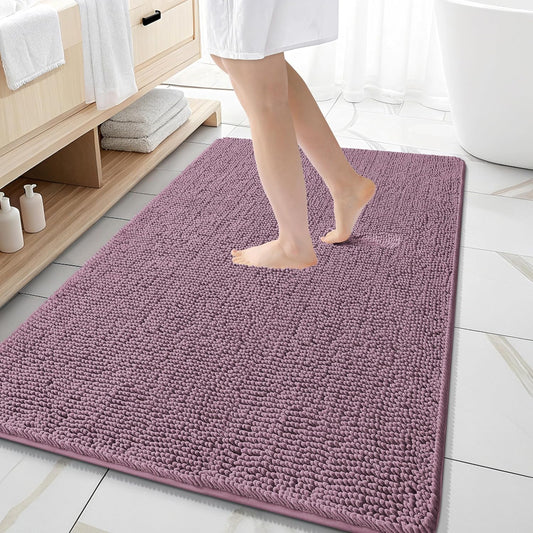 OLANLY Large Bathroom Rugs - Extra Soft Chenille Bath Mats | Quick-Dry, Machine Washable, Deep Plum 59x35