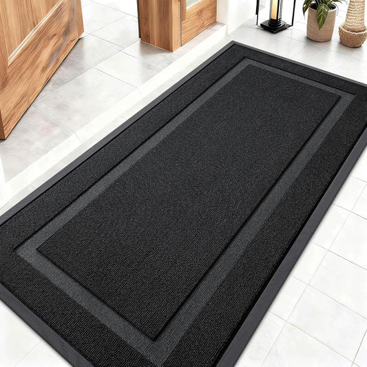 OLANLY Waterproof Front Door Mat | All-Season Indoor Outdoor Doormat, Easy Clean, 47x23, Jet Black