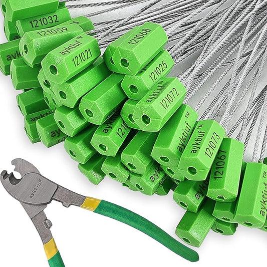 ayktiuf 120 Pieces Security Cable Seals, Metal Number Security Tags for Truck, Trailers, Cargo, Containers, Vans, Oil Tank, Milk Vehicle (Green, 120 Pack)