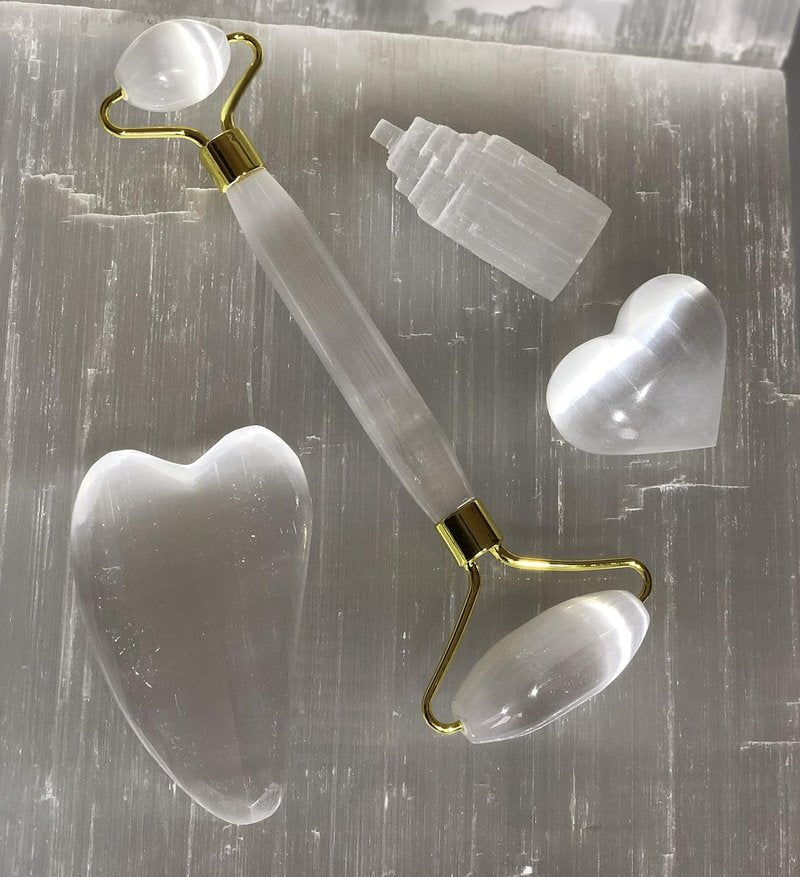 Selenite Roller - Healing Selenite Heart & Tower Massage Tool | Natural Crystal Therapy