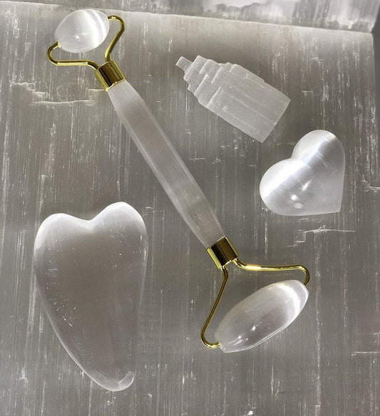 Selenite Roller - Healing Selenite Heart & Tower Massage Tool | Natural Crystal Therapy