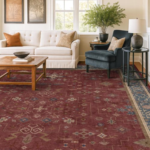Hazo Haus Large Oriental Area Rug 8x10 - Burgundy Soft Washable Non-Slip Indoor Décor