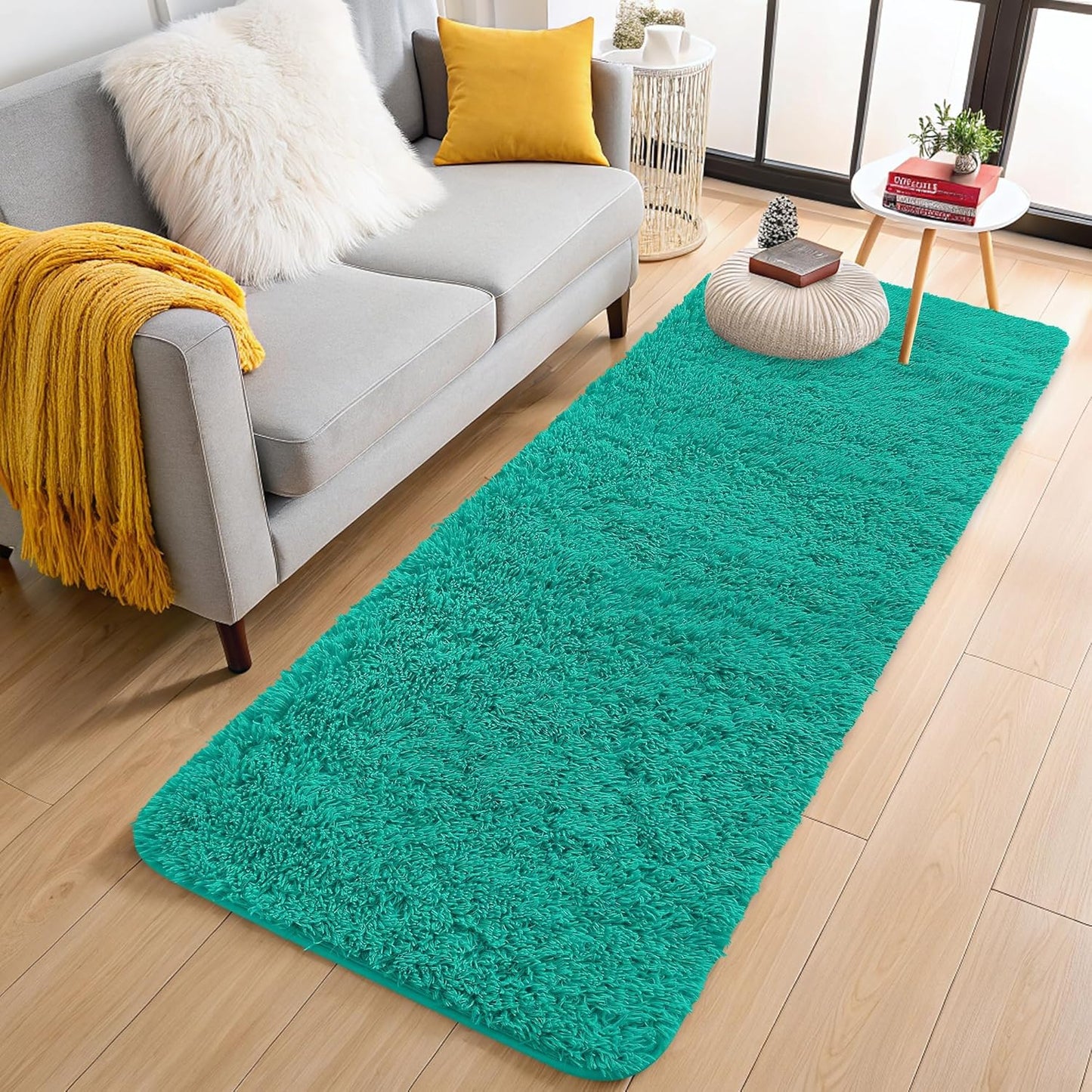 OLANLY Runner Rugs - Soft, Machine Washable Shaggy Carpet for Hallway & Bedroom | Teal Green