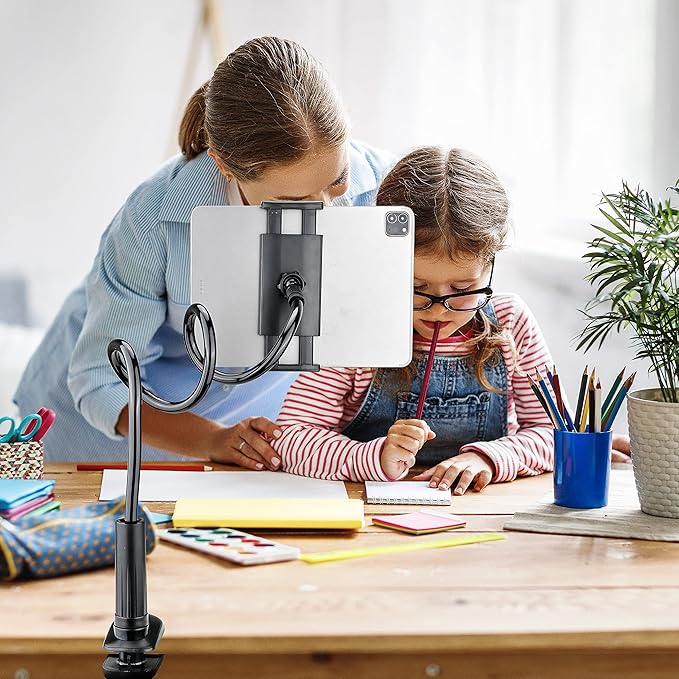 SRMATE Gooseneck Tablet Kindle Holder Stand for Bed Reading,33in Flexible Long Arm Clamp Clip Mount for iPad, iPhone, Galaxy Tabs, Switch, Kindle Fire, Phone 4.7''-10.5'' Tablet Devices