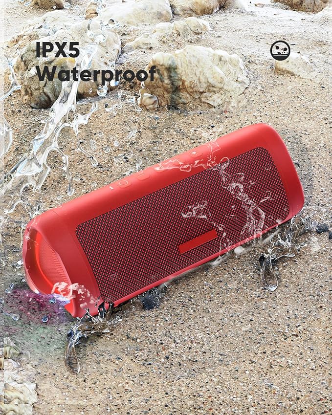 Bluetooth Speaker, 20W HD Sound, Portable Wireless, IPX5 Waterproof, Up to 24H Playtime, TWS, for Home/Party/Outdoor/Camping/Beach Essentials, Birthday Gift for Fathers Day Men Dad Husband (Red)