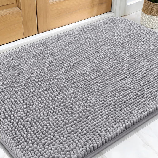 OLANLY Dog Door Mat - Absorbent Non-Slip Chenille Mat for Muddy Paws | 30x20 Light Grey Indoor Carpet