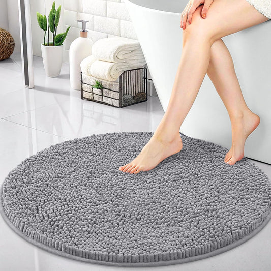 OLANLY 30-Inch Round Bath Rugs - Extra Soft Chenille, Quick Dry & Machine Washable, Grey Home Decor