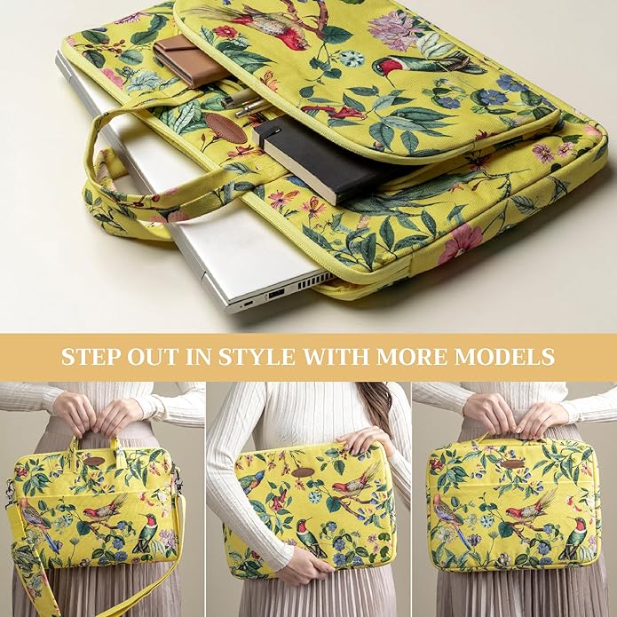 Maison d'Hermine Laptop Bag with Pocket Upto 13.5 inch Stain and Water Repellent Cotton Canvas Spring Summer (Eden - Yellow)