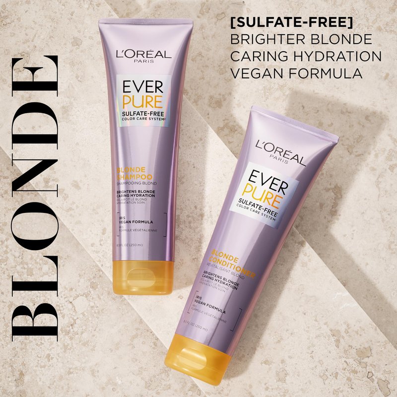 L'Oreal Paris Blonde Sulfate Free Conditioner for Color-Treated Hair, Neutralizes Brass + Balances, EverPure, 8.5 Fl Oz (Packaging May Vary)
