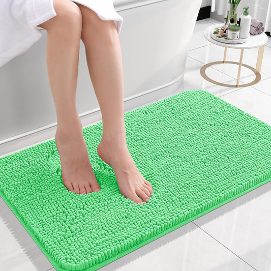 OLANLY Small Bathroom Rugs - Extra Soft Chenille Bath Mats | Quick Dry, Machine Washable, 24x16, Mint Green