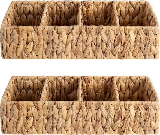StorageWorks Wicker Storage Baskets - 4-Section Natural Water Hyacinth Organizers | 2-Pack for Pantry
