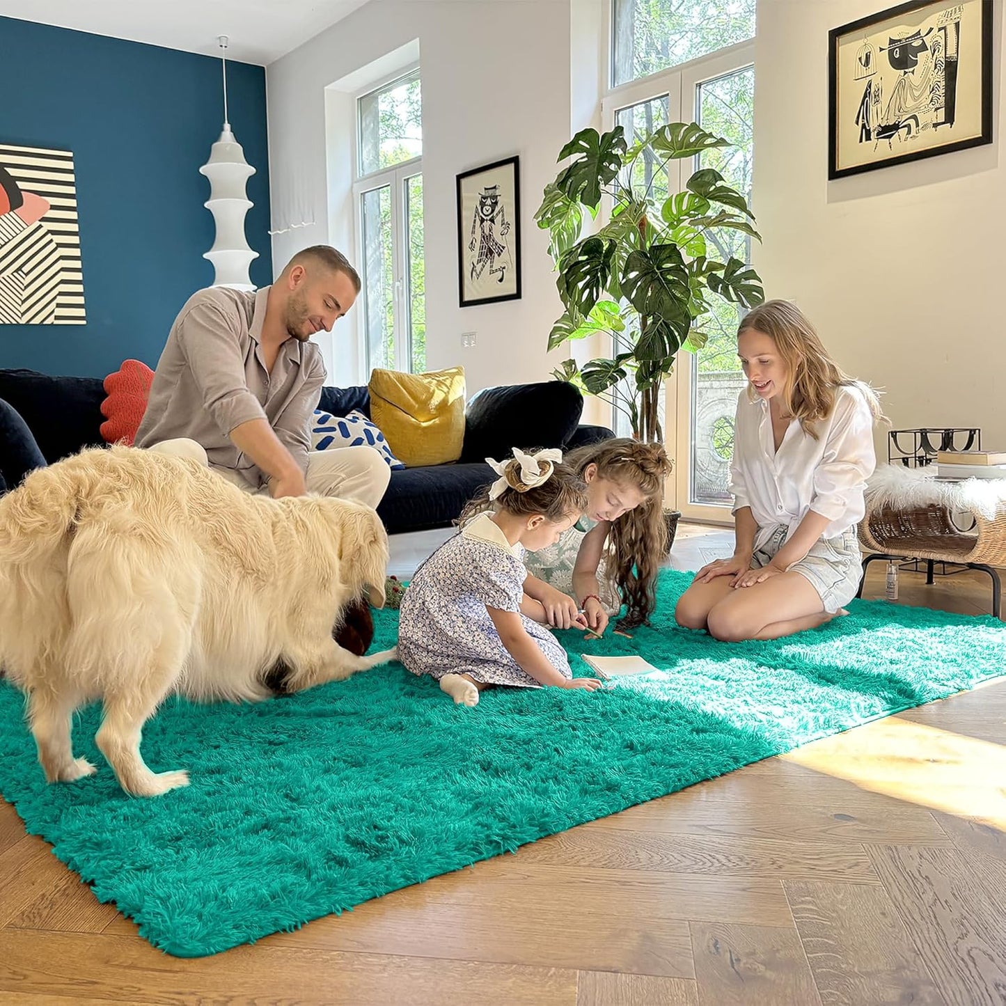 OLANLY Runner Rugs - Soft, Machine Washable Shaggy Carpet for Hallway & Bedroom | Teal Green