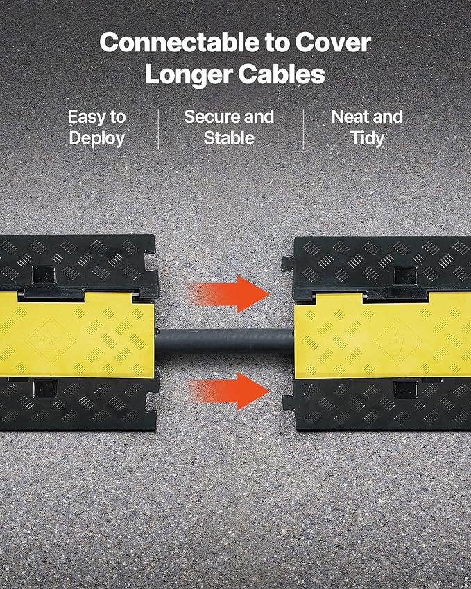 VEVOR Cable Protector Ramp, 2 Channel Heavy Duty 39.37'' Rubber Cord Hose Wire Cover, 2.2''W x 2''H Large Channel Size, Traffic Speed Bump with Flip-Open Top Cover, for Indoor Outdoor Use