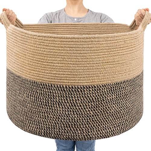 Goodpick Extra Large Wicker Storage Basket - 83L Round Blanket & Laundry Hamper | 21.7 x 13.8 Inches