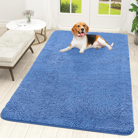 OLANLY Dog Door Mat - Absorbent Non-Slip Chenille Mat for Muddy Paws | 59x35 Inches, Cornflower Blue